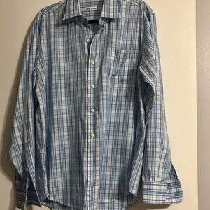 Peter Millar Shirt Mens L Blue White Summer Comfort Button Down Lightweight